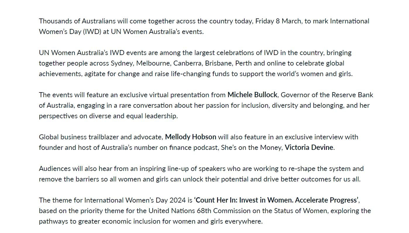 Editors Press Release Of The Month Un Women Australia To Mark International Womens Day Today 6981